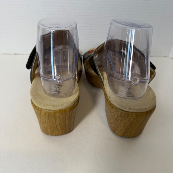 Alegria Lite Women's Embroidered Leather Two Strap Wedge Sandals Sz 39 Black Red - Picture 5 of 9